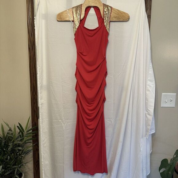 CALVIN KLEIN Women Size 2 Pink Gold Sequin Embellished Maxi Evening Dress - Picture 2 of 10